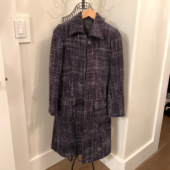 Long Charcoal Wool Tweed Coat - Picture 1 of 5